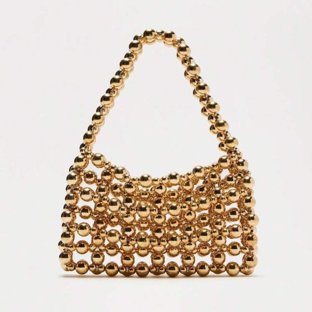 European Retro Handmade Acrylic Metal Beaded Hollow Square Clutch Bag, Versatile - Picture 2 of 4